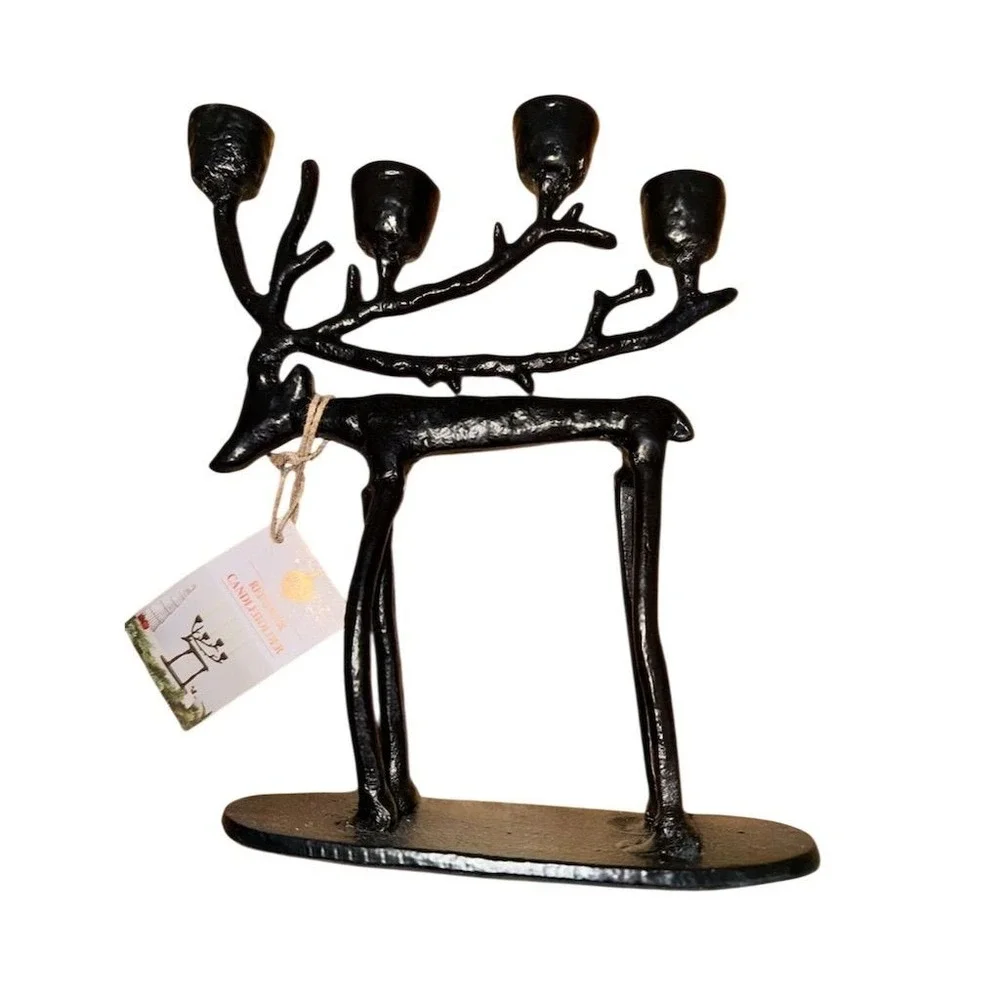 Merry Moments Reindeer Candle Holder Black Bronze Holiday Decor 13